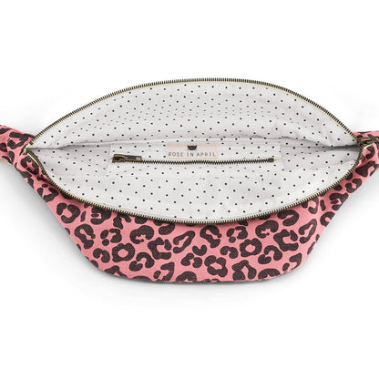 Rose in April-Damen Bauchtasche Grau mit Leopardenmuster: ERDBEERE / Grau