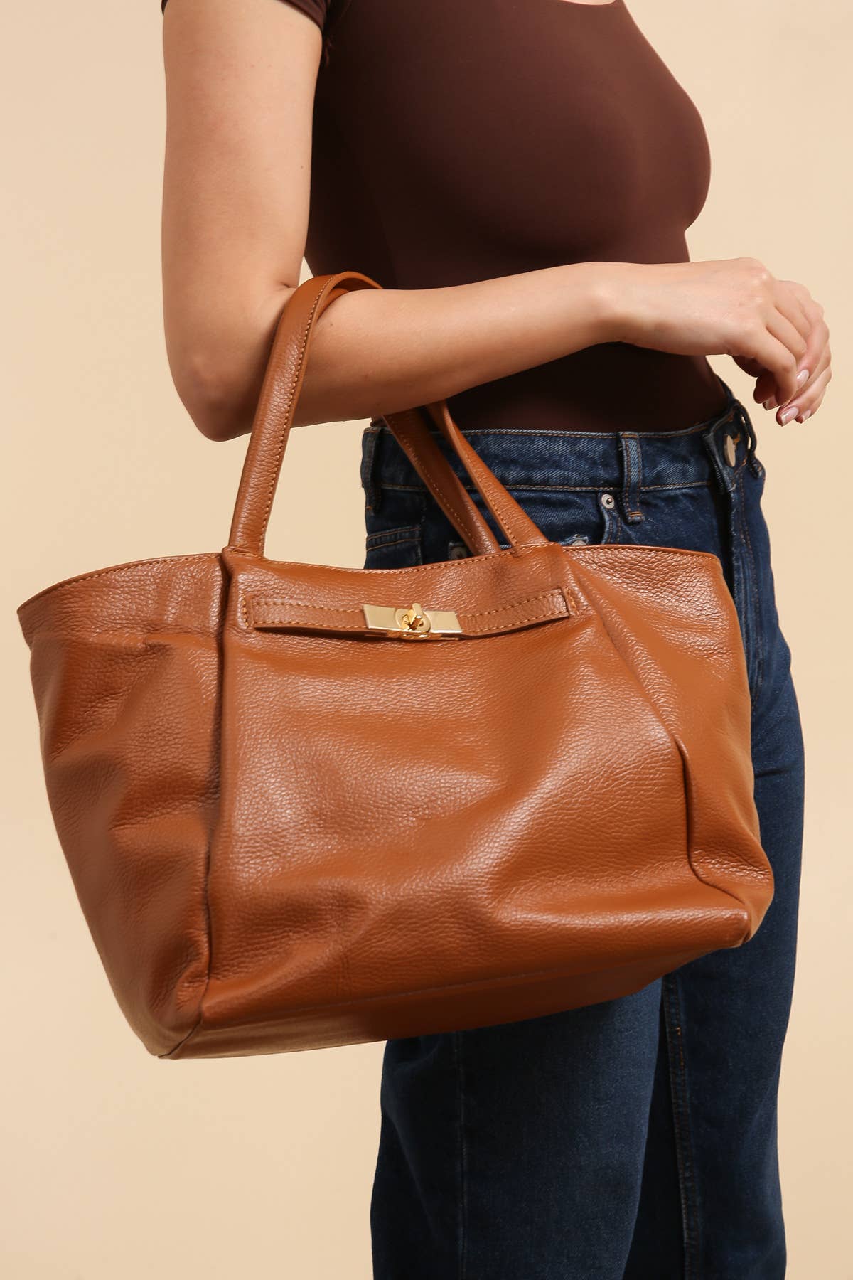 Tasche Aria in Cognac, echtes Leder