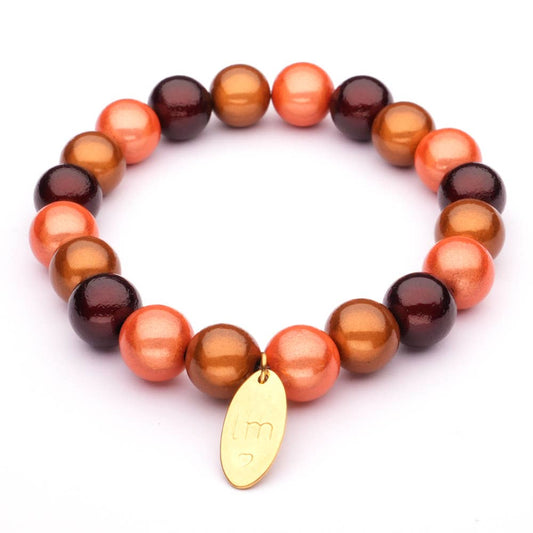 LizzyMae Armband Galaxy Pearl braun-orange-karamell 10 mm | Elastisches Perlenarmband