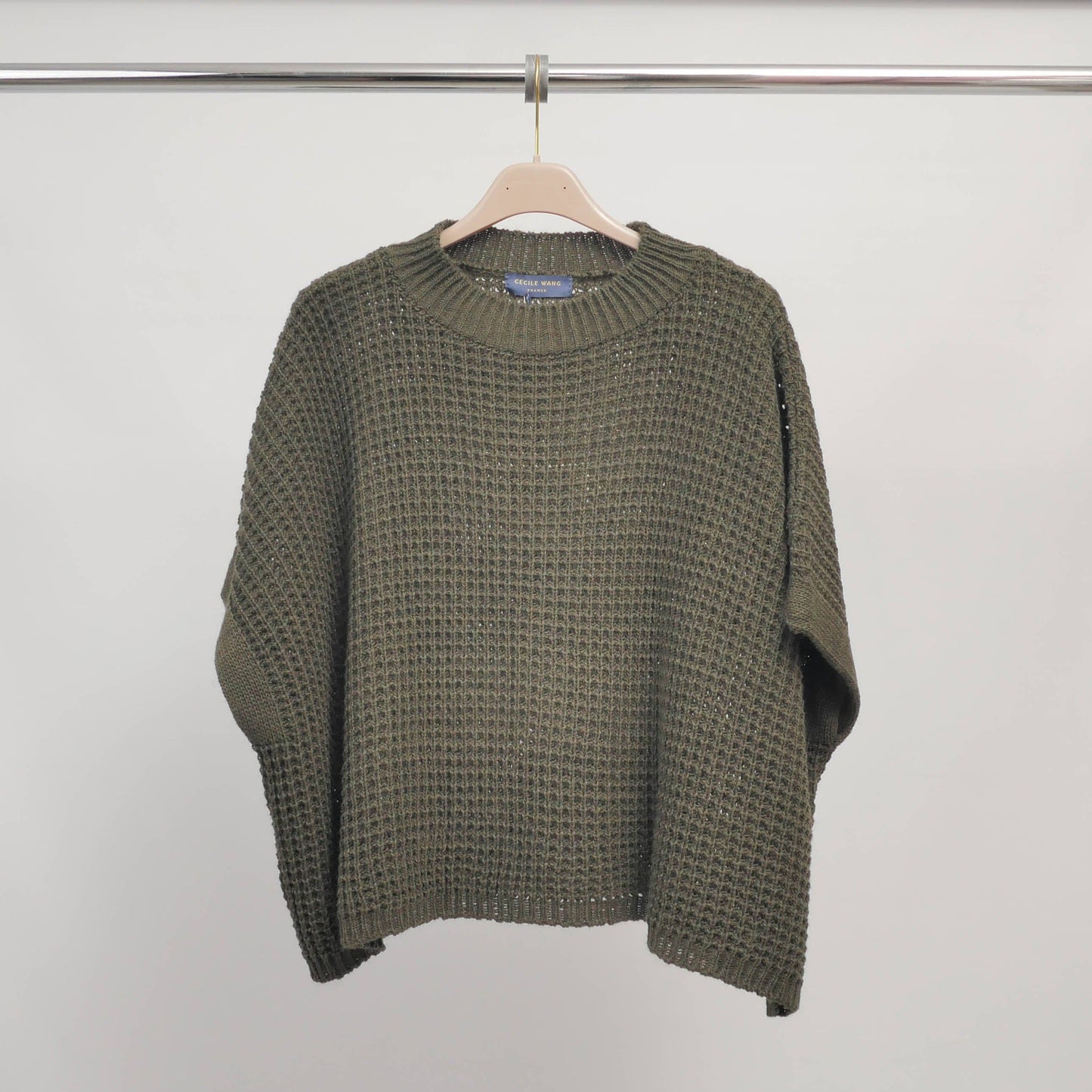 Oversize Grobstrickpullover Damen – Waffelstrick Pullover mit Rundhals, Einheitsgröße