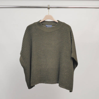 Oversize Grobstrickpullover Damen – Waffelstrick Pullover mit Rundhals, Einheitsgröße