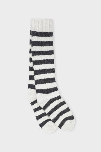 MoshiMoshiMind- Polarsocken gestreift in Ecru & Dunkelgrau – Extra warm aus Kaschmir-Mix | Größe 36–38