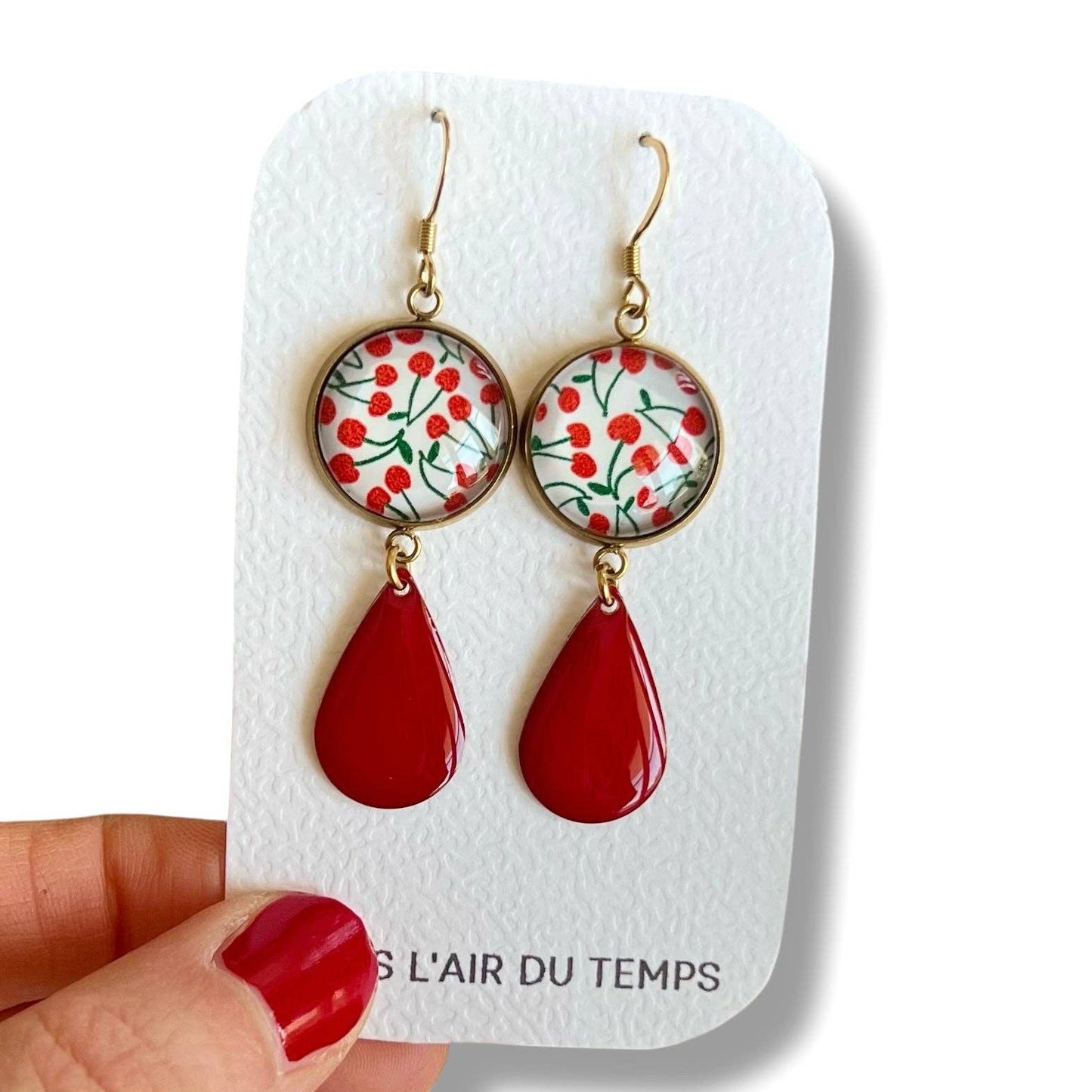 KIRSCHEN Ohrringe, rotes Emaille: Silber