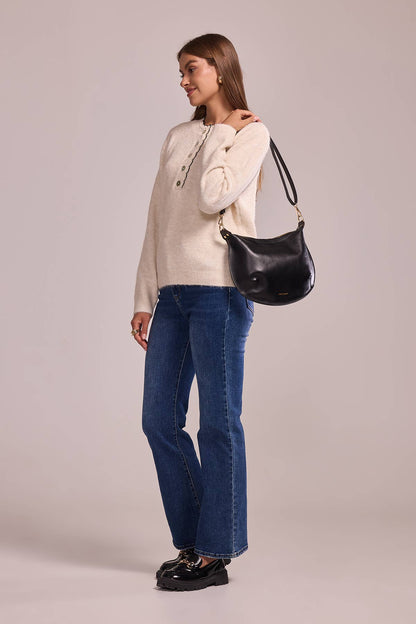 Cherry Paris Halfmoon Tasche in schwarz, echtes Rindsleder