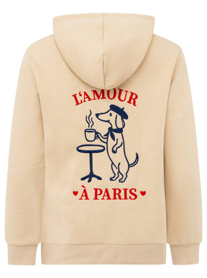 Zwillingsherz-Hoodie  „Paris Dackel", in Beige