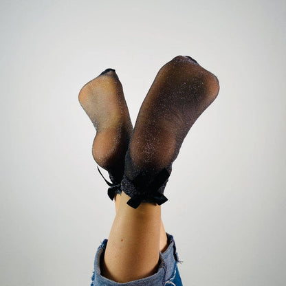 Sockette- Sandrine - Socken, Glitzerschleife: Schwarz