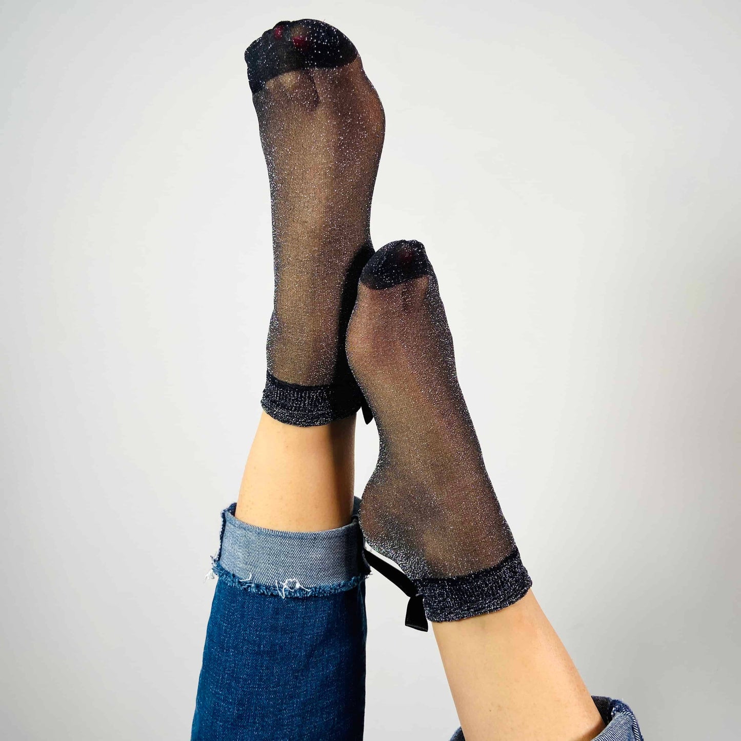 Sandrine - Socken, Socken, Glitzerschleife: Schwarz