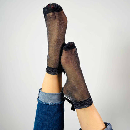 Sockette- Sandrine - Socken, Glitzerschleife: Schwarz