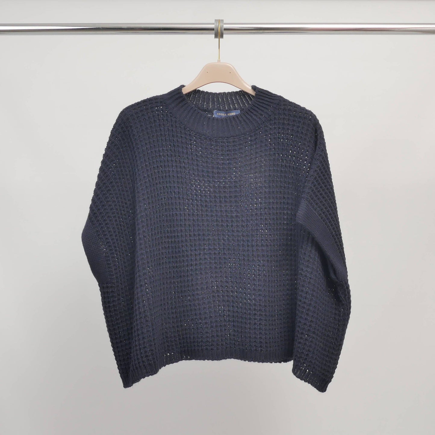 Oversize Grobstrickpullover Damen – Waffelstrick Pullover mit Rundhals, Einheitsgröße