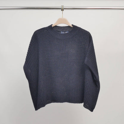 Oversize Grobstrickpullover Damen – Waffelstrick Pullover mit Rundhals, Einheitsgröße