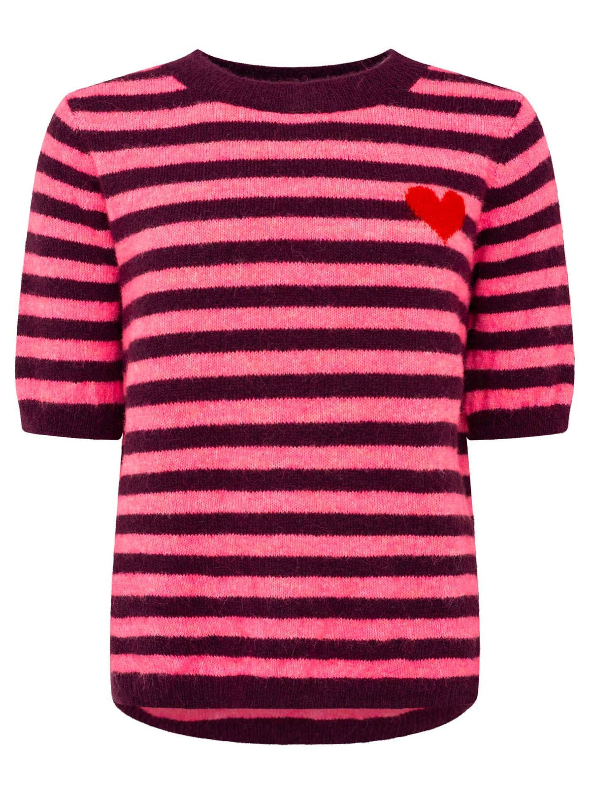 Kurzarm Pullover Wollmix in Pink mit Herz, von Zwillingsherz
