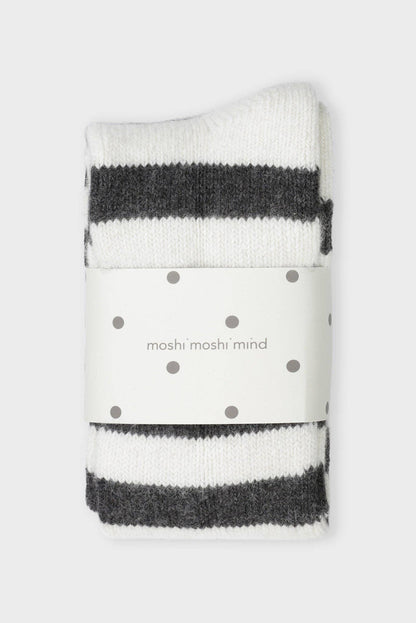 MoshiMoshiMind- Polarsocken gestreift in Ecru & Dunkelgrau – Extra warm aus Kaschmir-Mix | Größe 36–38