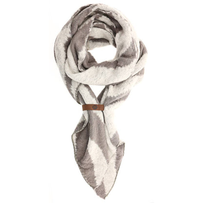 LOT83 Schal Beige/Weiß – ultraweicher Damen-Schal mit modernem Muster & Lederband | Elegantes Winter-Accessoire