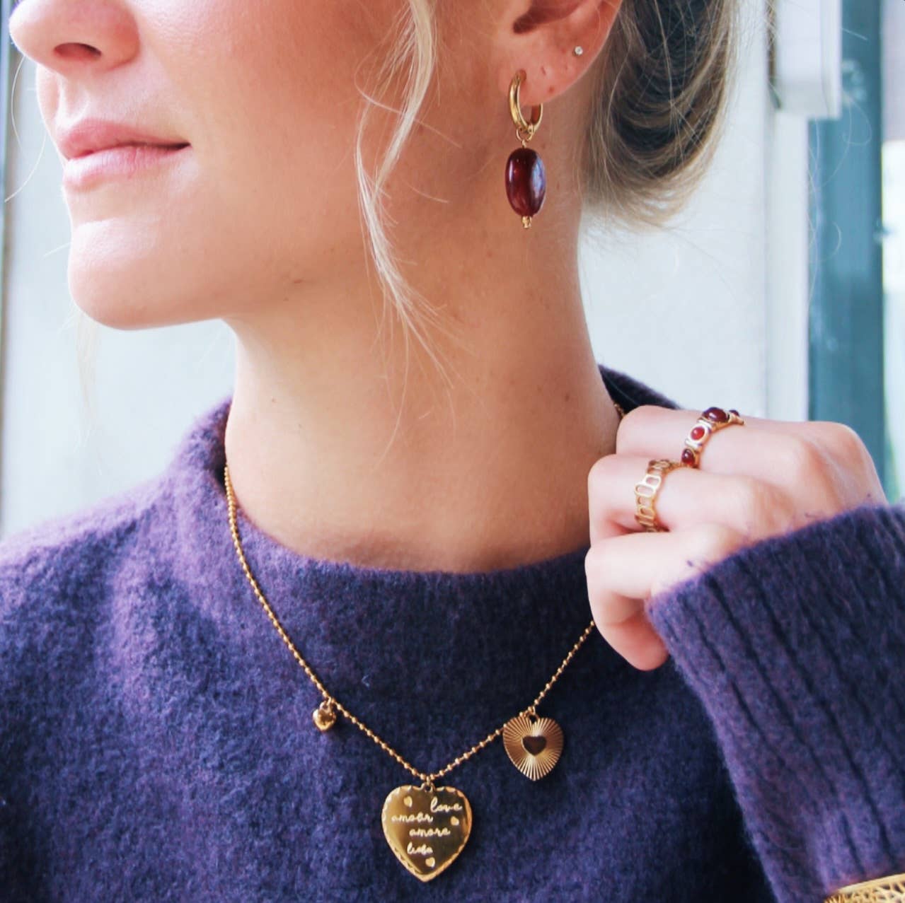 Kugelkettchen-Halskette mit 3 Herzen