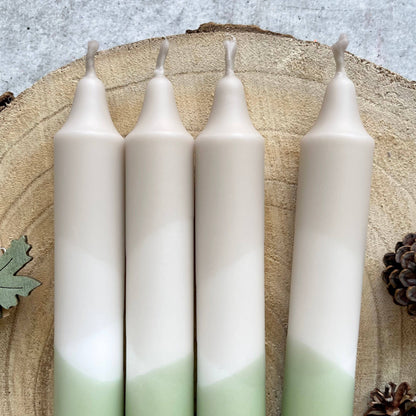 Wolkenreich- Dip Dye Kerzen beige-olive | handgetauchte Stearinkerzen | 4er Set