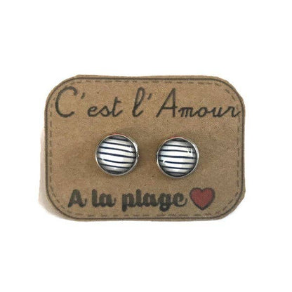 Dans lˋair du temps bijoux- Streifen Ohrstecker „C’est l’Amour – À la plage“ – Französische Liebe im Beach-Style