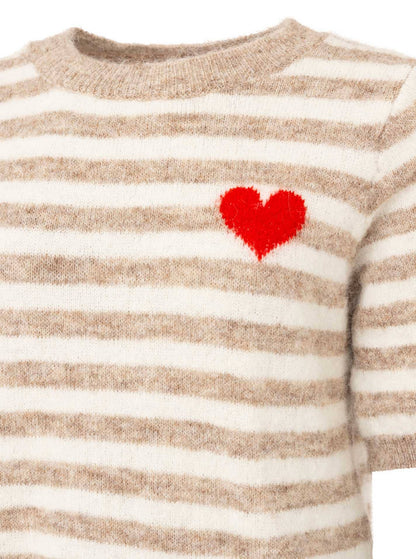 Kurzarm Pullover aus Wollmix, in beige mit Herz von Zwillingsherz