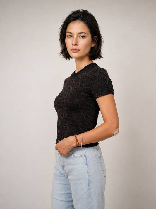 Shirt // Cropped mit Glitzer in Leoprint