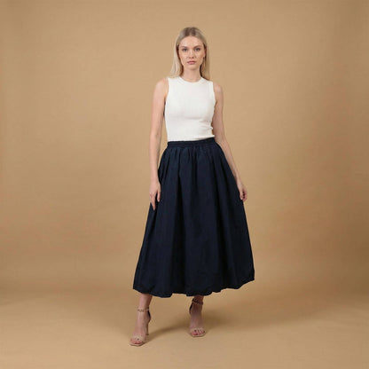 High Waist Volume Midi-Rock taftartig – Elegant Flow Rock, in schwarz, Einheitsgröße 36-42, mit Gummizug