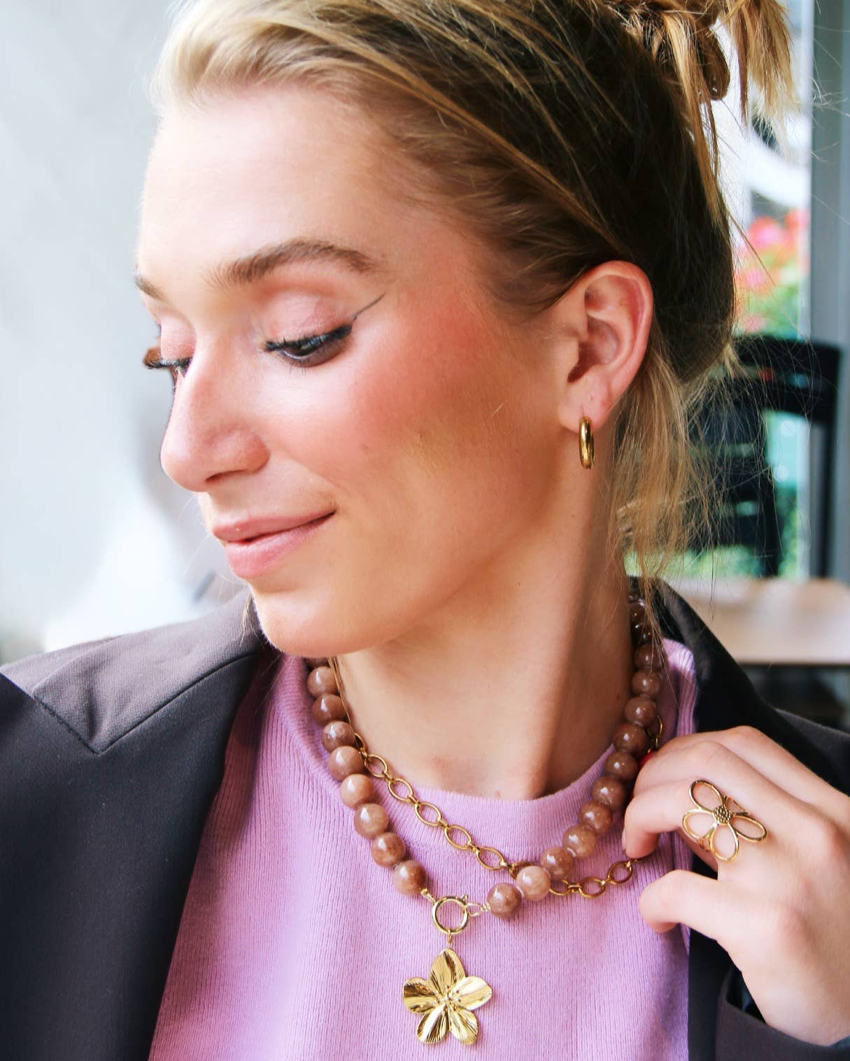 Halskette aus Natursteinperlen XL - braun